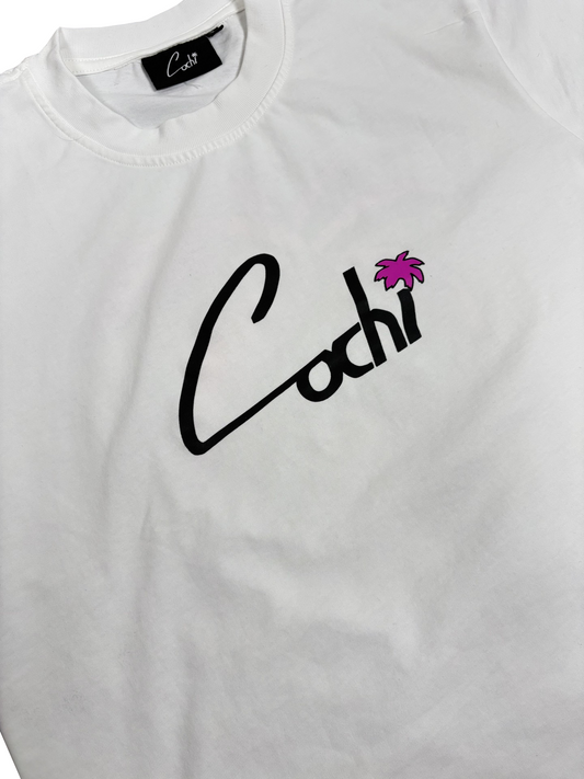 T-shirt Blanc - Palmier Rose