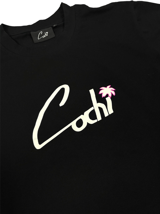 T-shirt Noir - Palmier Rose