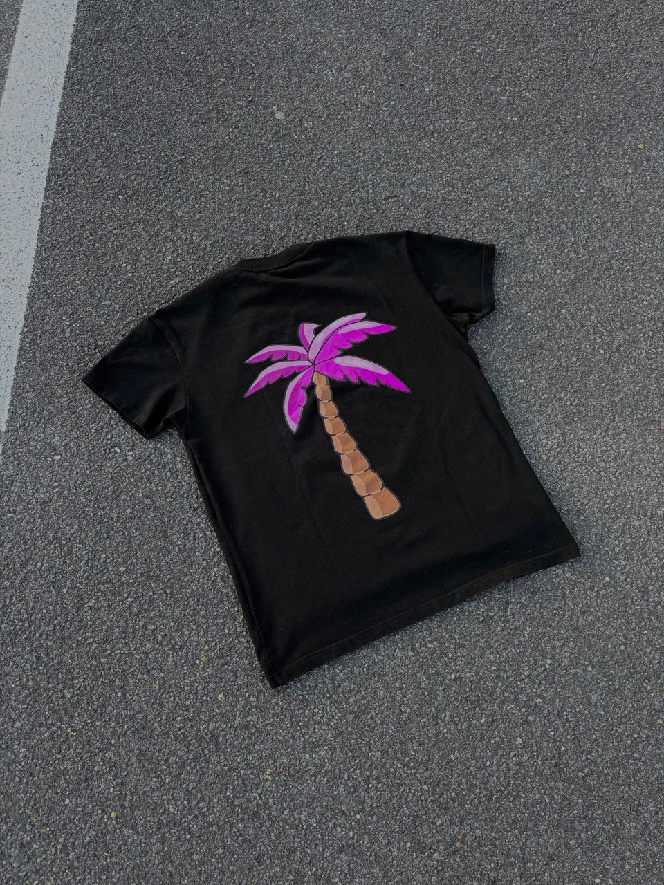 T-shirt Noir - Palmier Rose - PRÉCOMMANDE