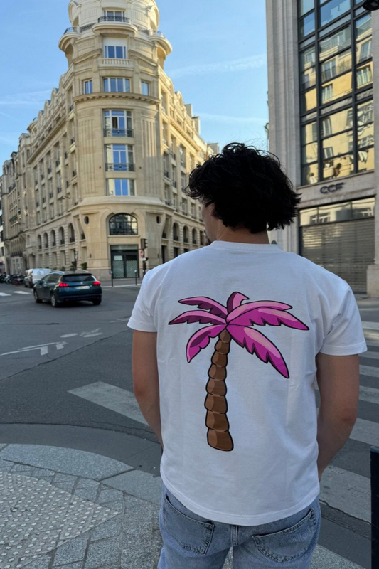 T-shirt Blanc - Palmier Rose