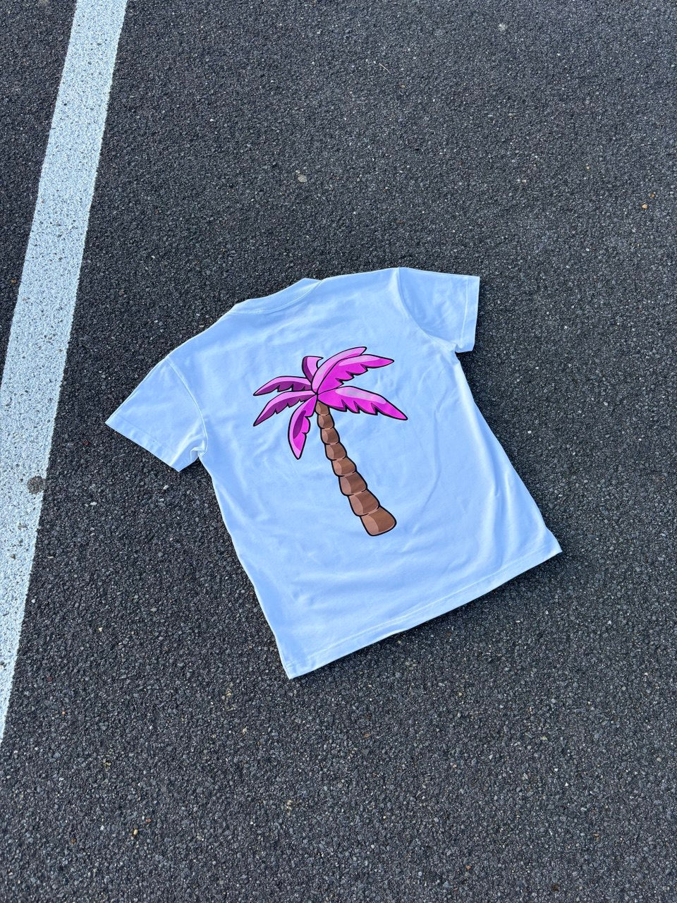 T-shirt Blanc - Palmier Rose - PRÉCOMMANDE