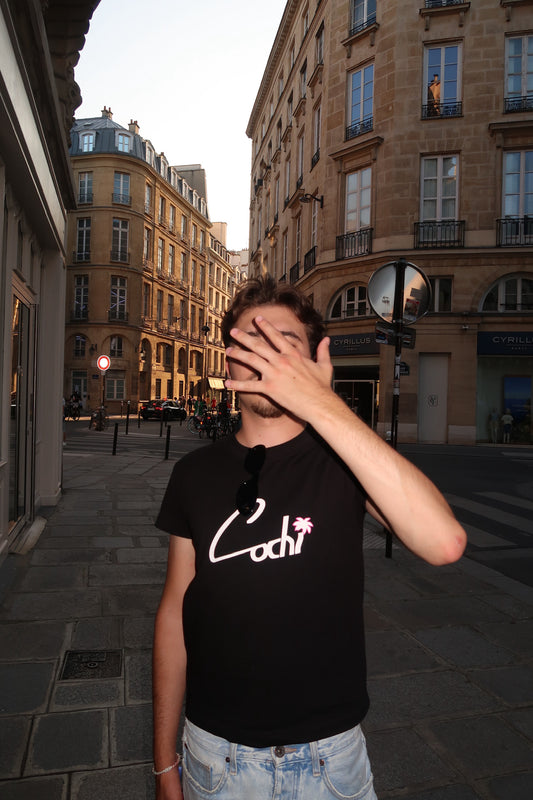 T-shirt Noir - Palmier Rose - PRÉCOMMANDE
