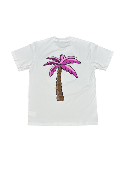T-shirt Blanc - Palmier Rose