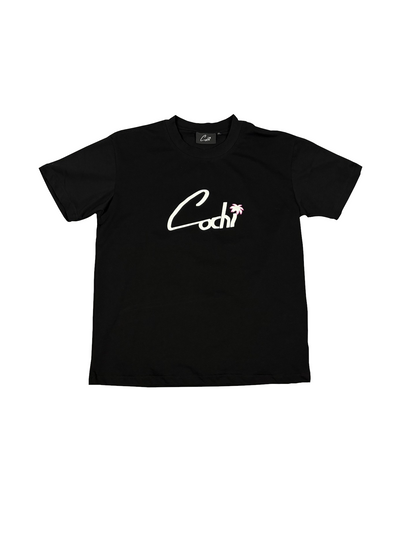 T-shirt Noir - Palmier Rose