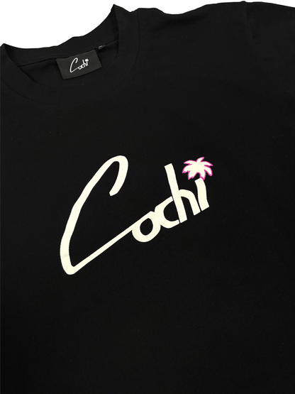 T-shirt Noir - Palmier Rose