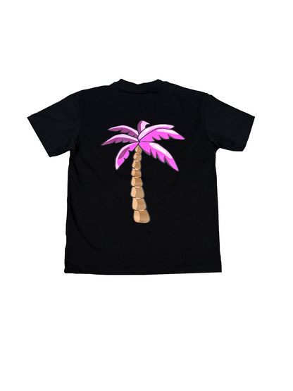 T-shirt Noir - Palmier Rose